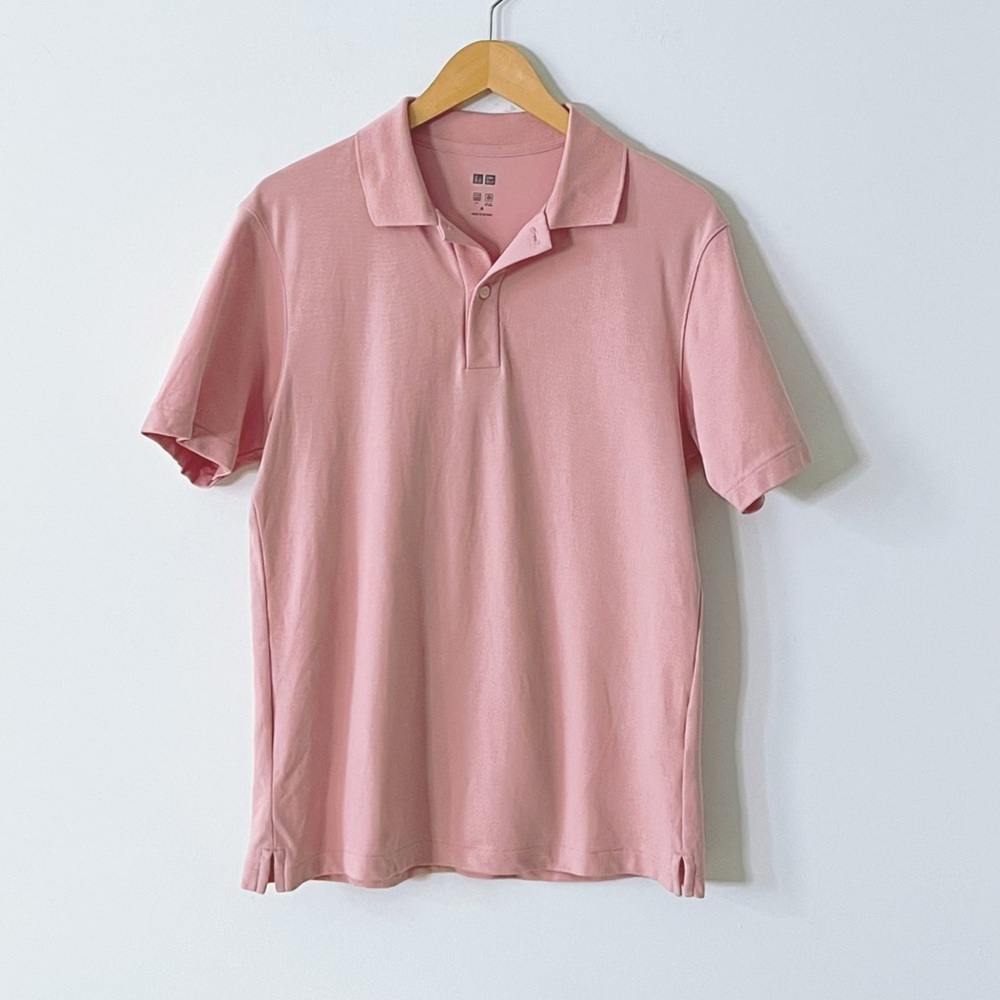 Uniqlo Men’s Dry Pique Short Sleeve Everyday Polo Shirt Pink Cotton Summer Sz S